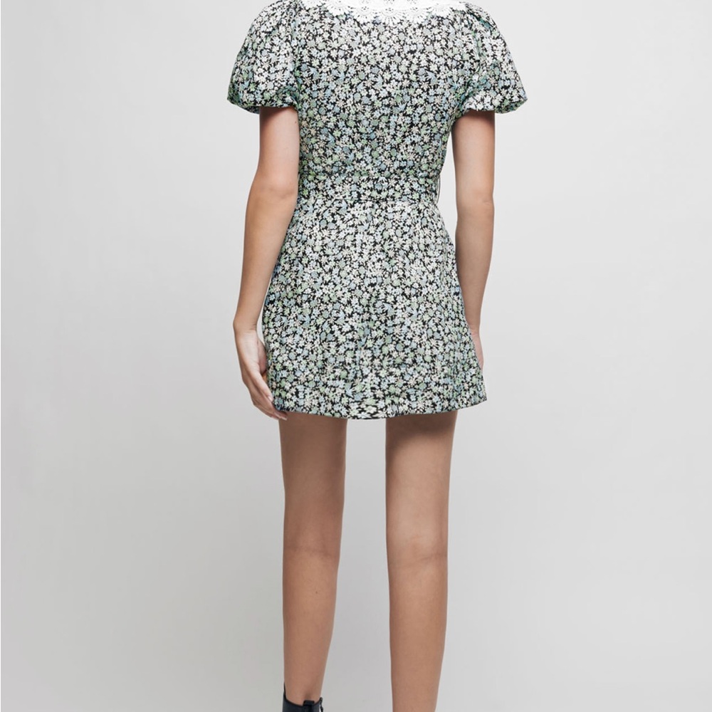 Maje Floral Mini Dress with White Lace Collar - Picture 2 of 7